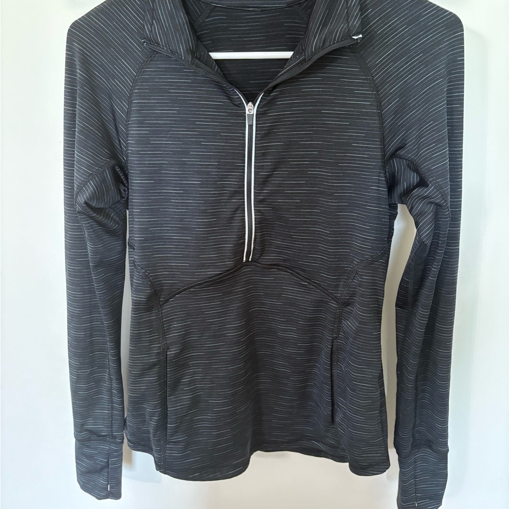 Black and Gray Striped Quarter-Zip Pullover